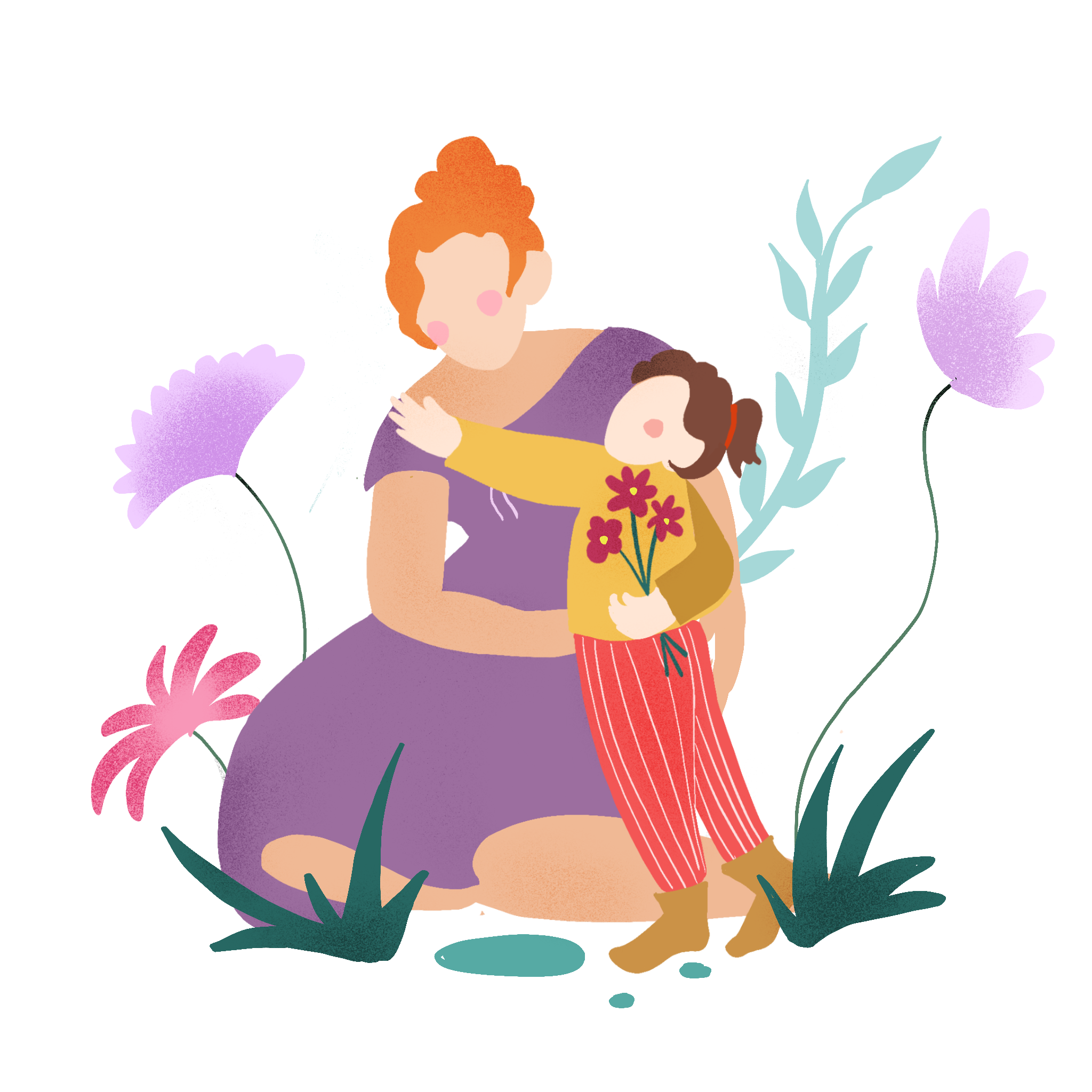 Illustration für den Muttertag mitMutter und umarmenden Kind